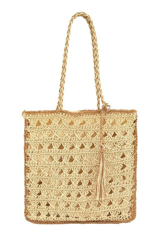 Square Shape Straw Tote Shoulder Bag