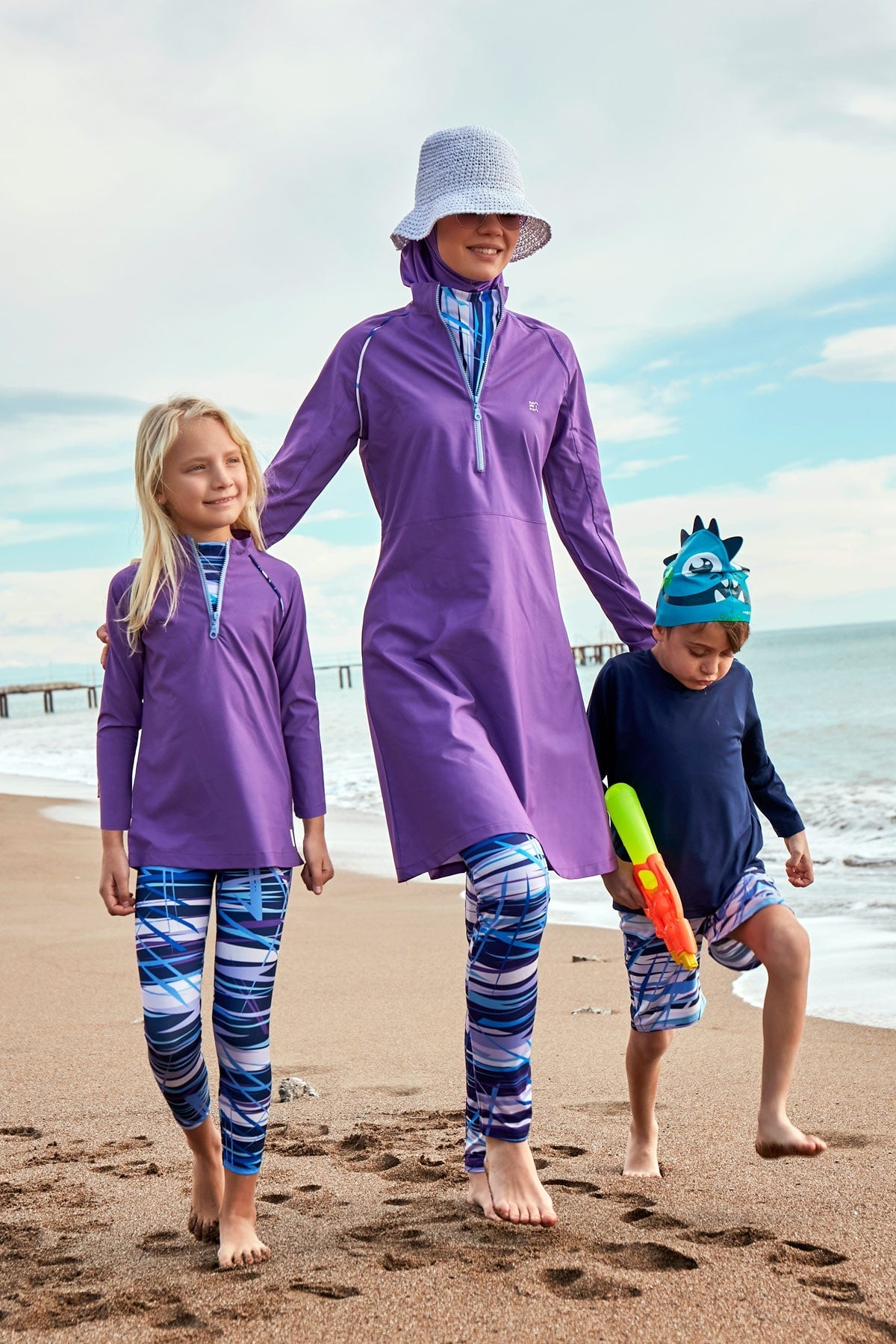 Woven Purple Burkini Modest Swimwear (4-Pieces)