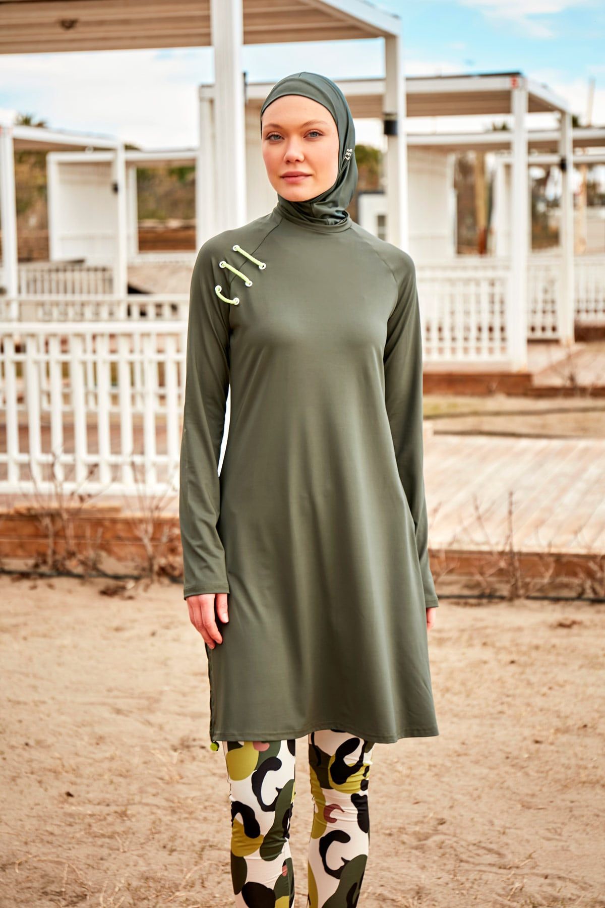 Lycra Khaki Burkini Modest Swimwear (4-Pieces)