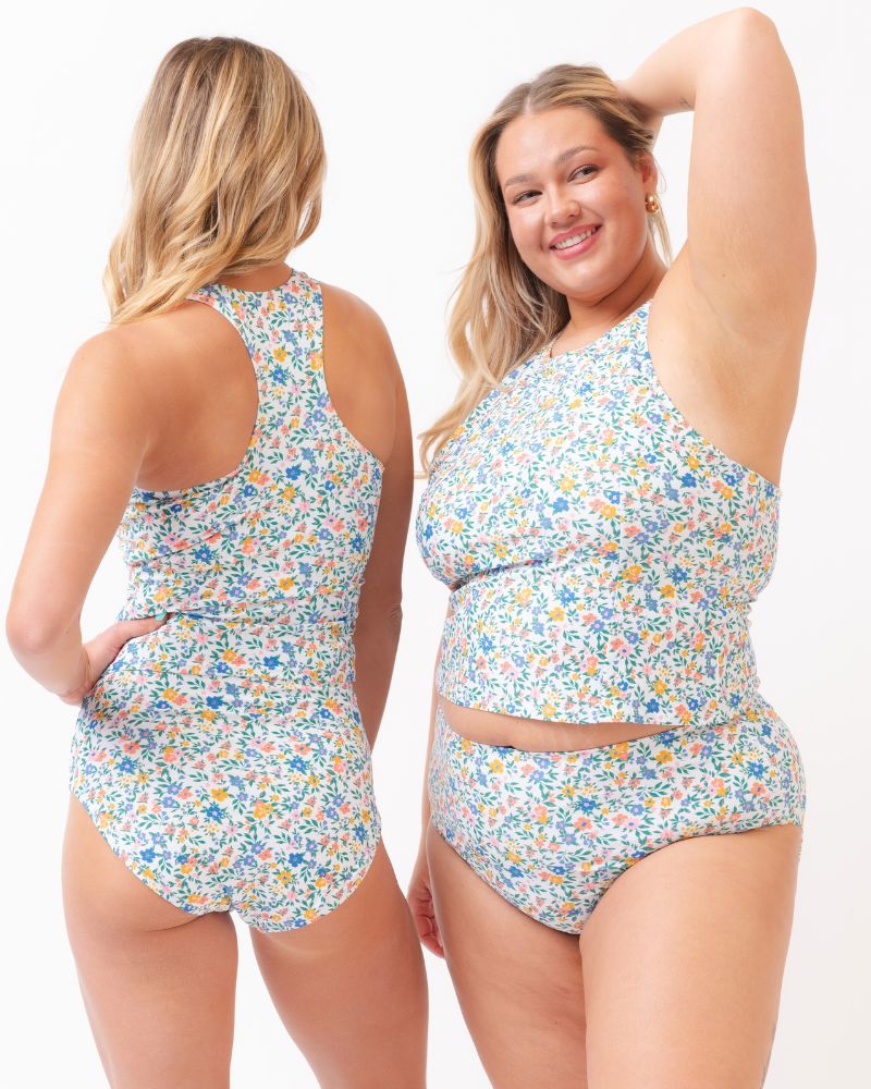 Calico Racer-Back Tankini Top