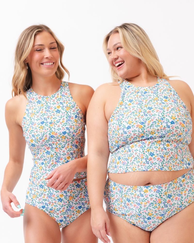 Calico Racer-Back Tankini Top