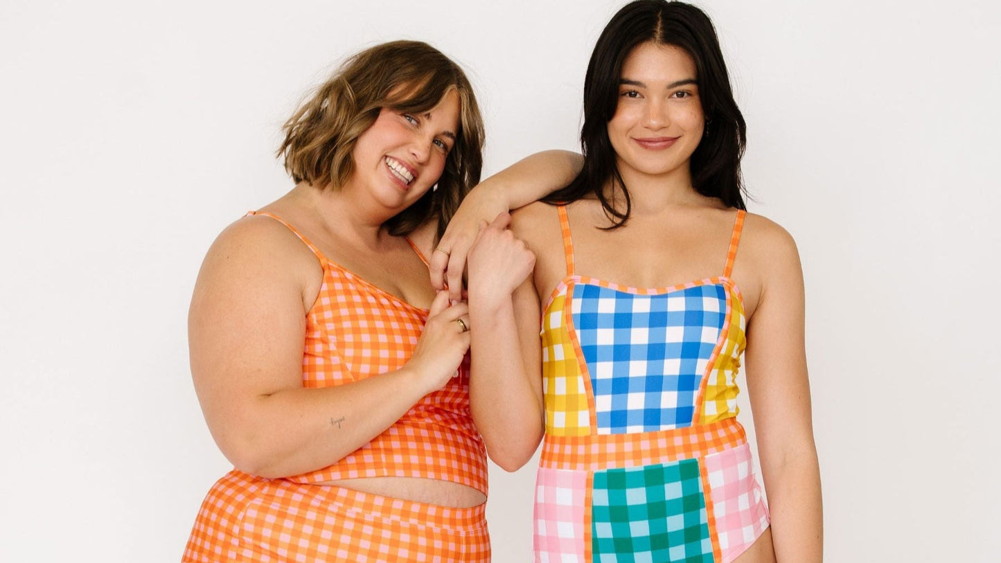Orange Gingham Button Crop Top
