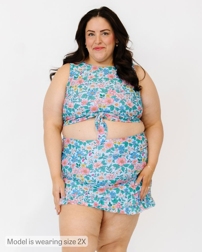 Trellis Floral Knotted Crop Top