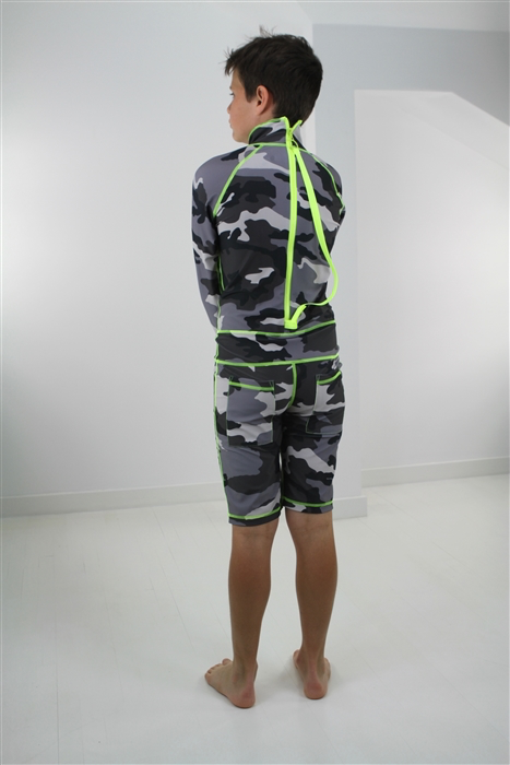 Boy's Short Body Swimsuit - UPF 50+ Sun Protective Swimwear - Grey Camo