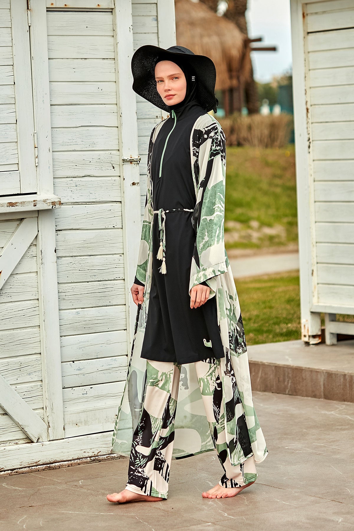 Woven Black Burkini Modest Swimwear (4-Pieces)