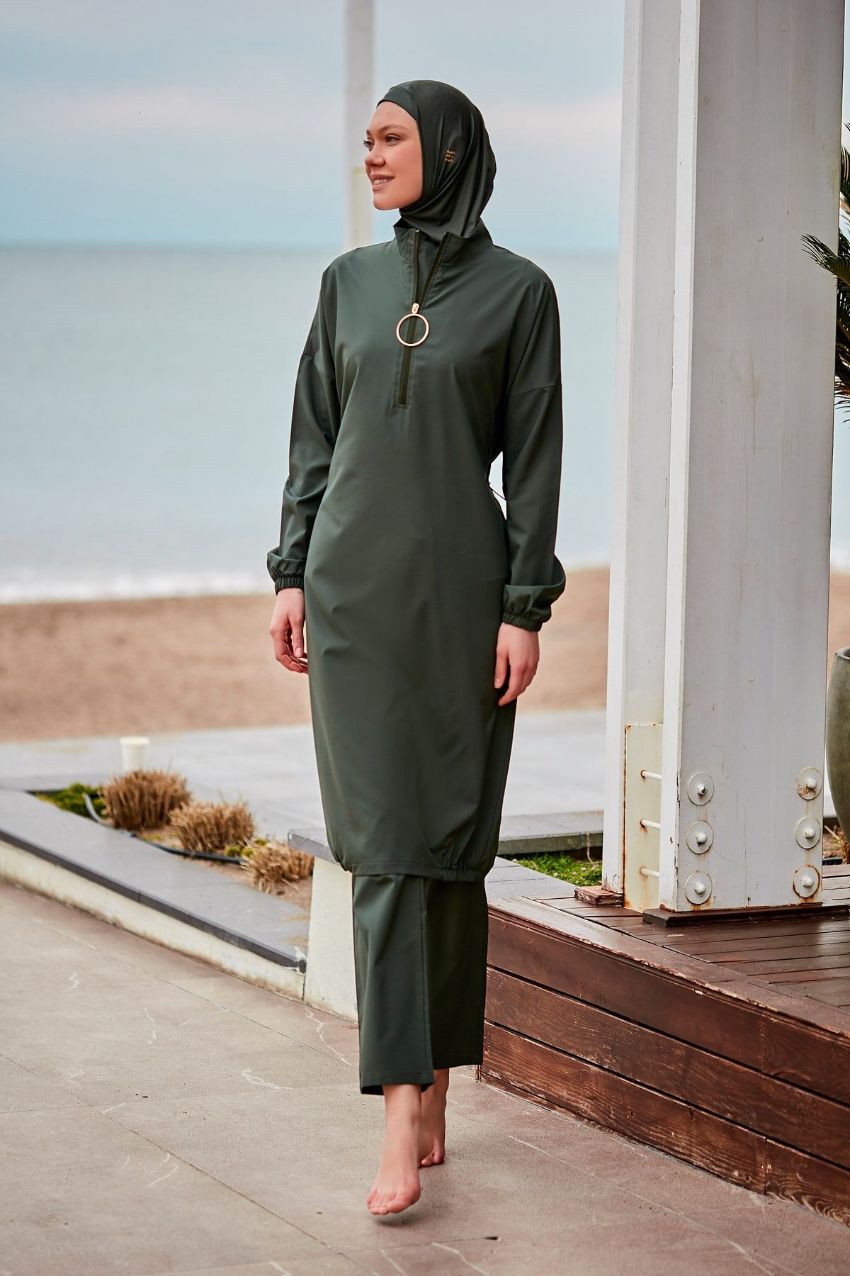 Woven Khaki Burkini Modest Swimwear (4-Pieces)
