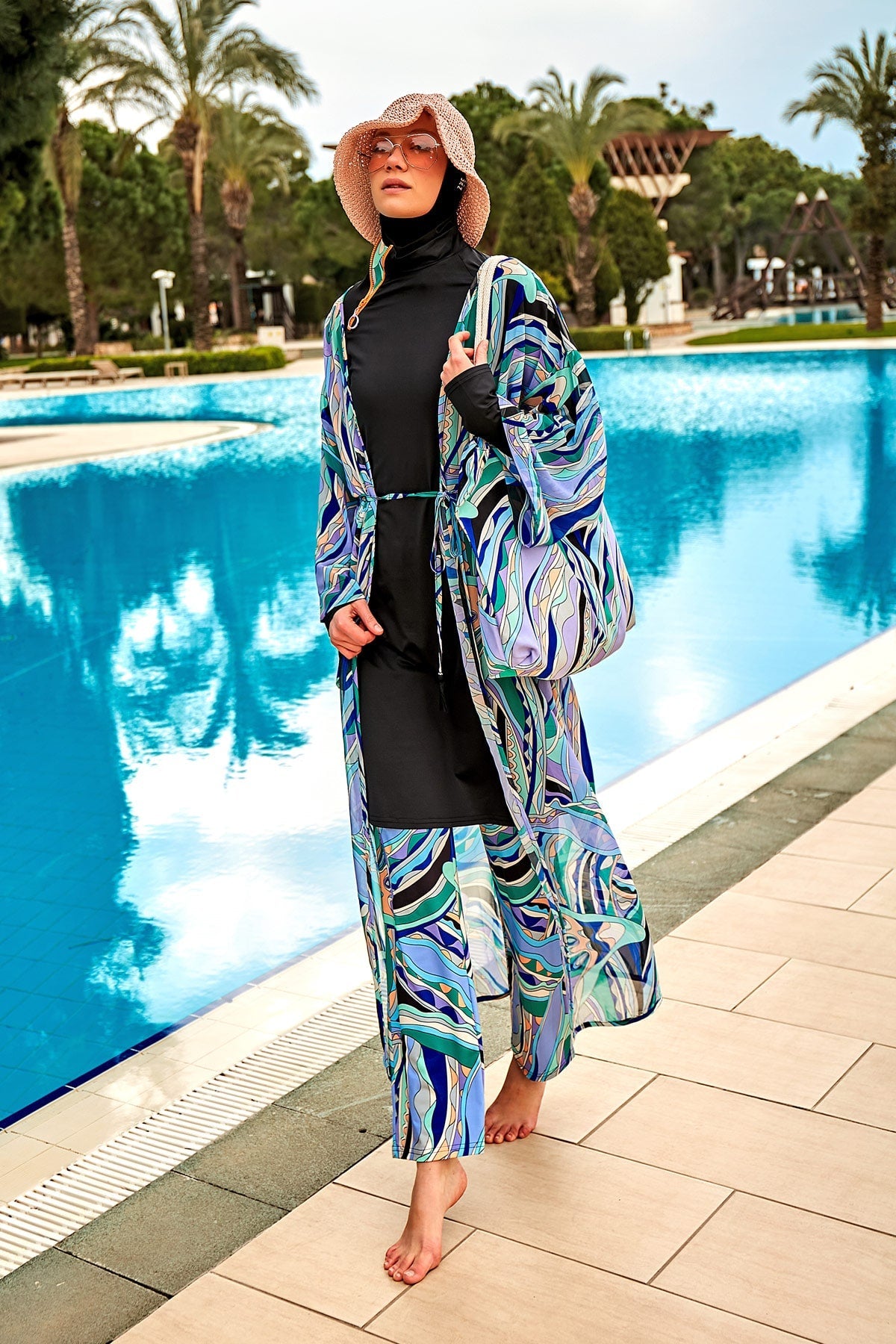 Lycra Black Burkini Modest Swimwear (4-Pieces)