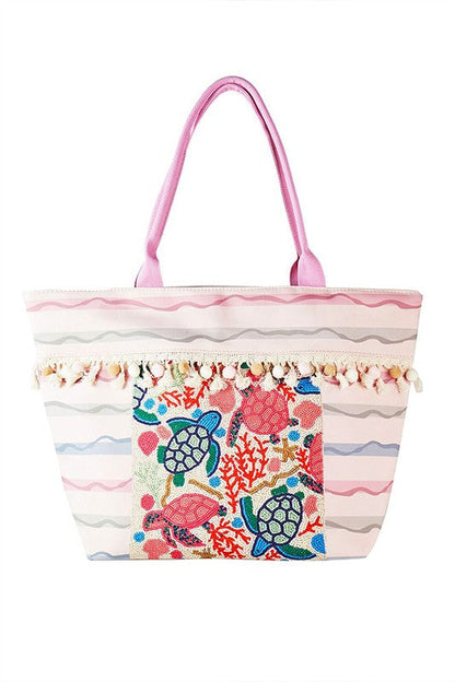Sea Life Embroidered Oversize Tote Bag