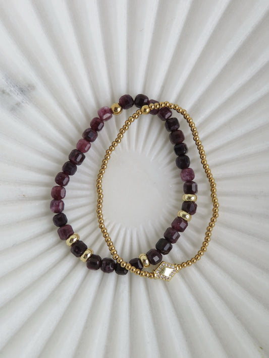 Gold Beaded Crystal Bracelet Stack - Set of 2 Waterproof Non-Tarnish
