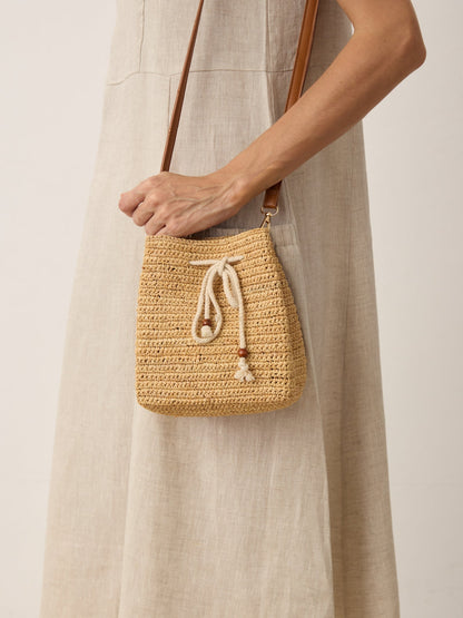 Mini Handwoven Raffia Drawstring Crossbody Bag