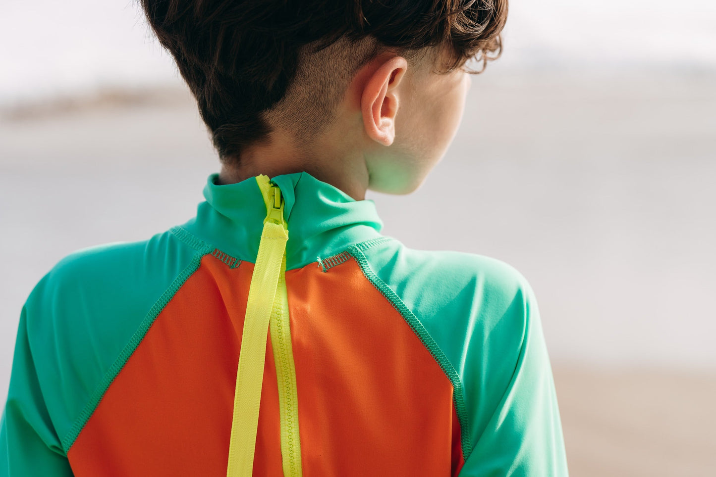 Boy's Short Body Swimsuit - UPF 50+ Sun Protective Swimwear - Jade w/Tangerine