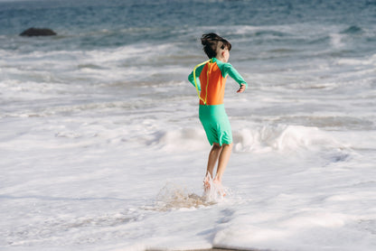 Boy's Short Body Swimsuit - UPF 50+ Sun Protective Swimwear - Jade w/Tangerine
