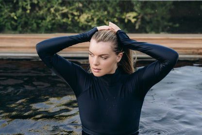 Women's UPF 50+ Sun Protective Long Sleeve "Shorty" Swimsuit - Ink