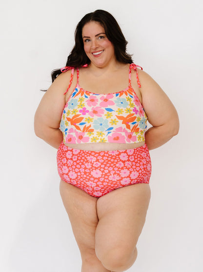 Artsy Floral Shoulder-Tie Crop Top