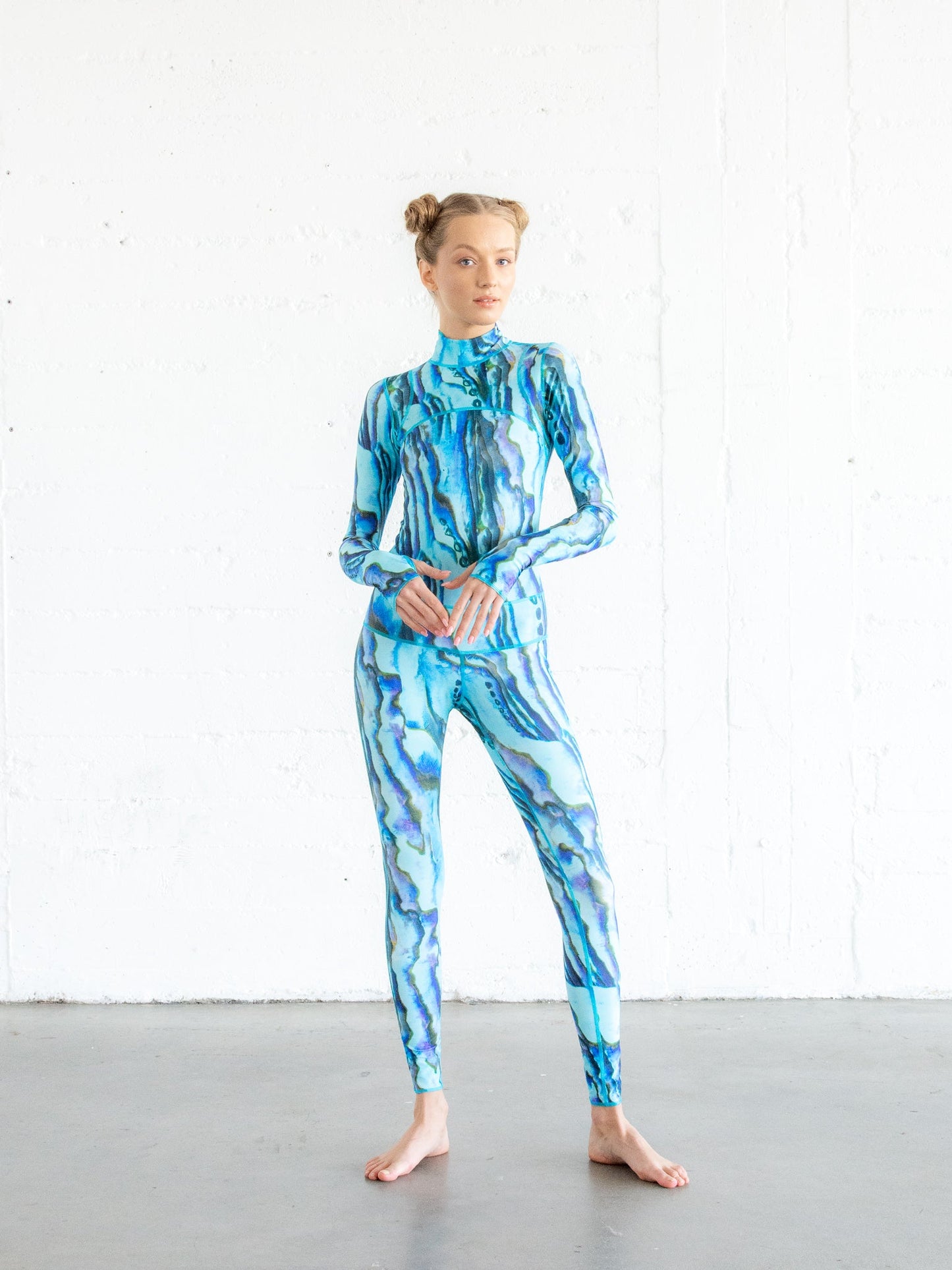 Women's  "Classic" UPF 50+ Sun-protective Full Body Long Swimsuit- Blue Abalone
