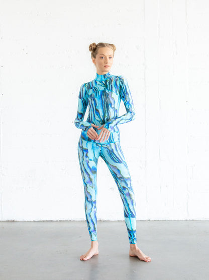 Women's  "Classic" UPF 50+ Sun-protective Full Body Long Swimsuit- Blue Abalone