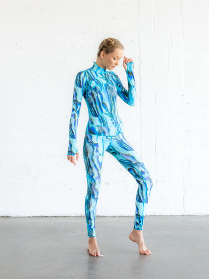Women's  "Classic" UPF 50+ Sun-protective Full Body Long Swimsuit- Blue Abalone