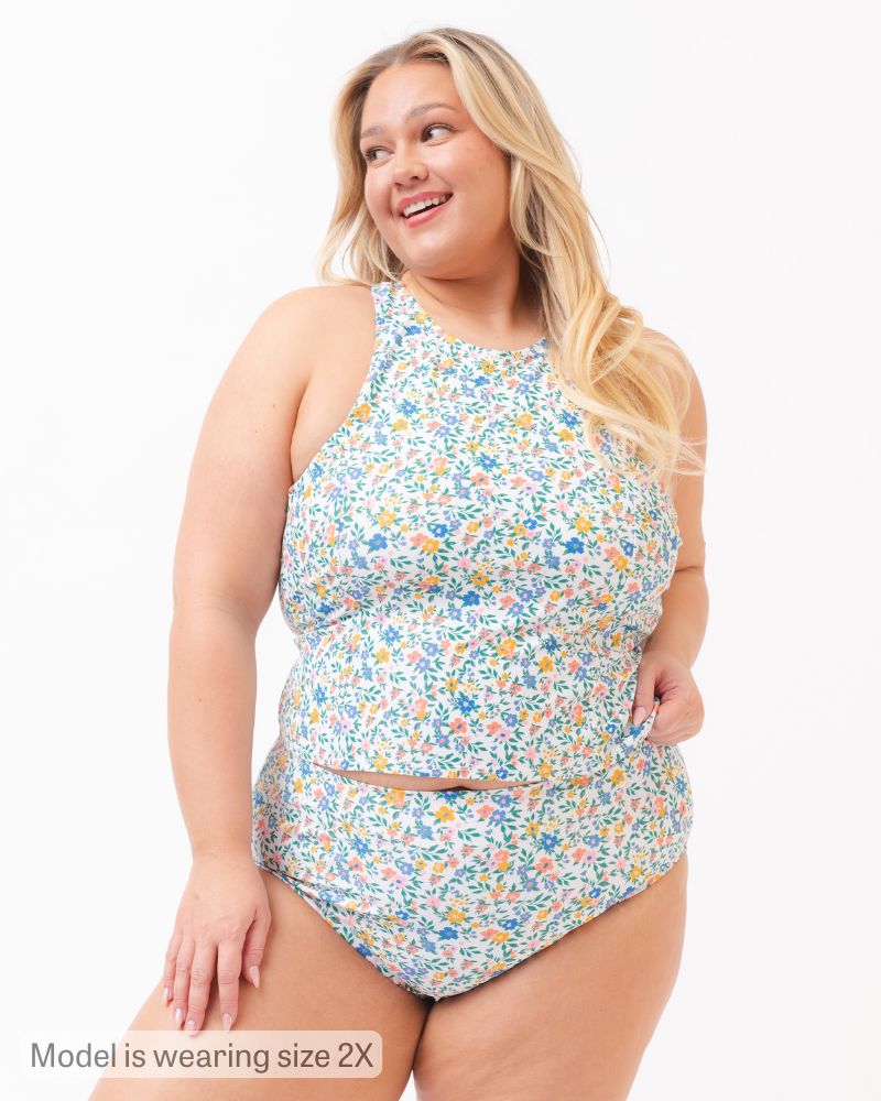 Calico Racer-Back Tankini Top