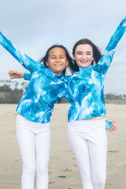 Girl's Pullover Rash Guard - Waves