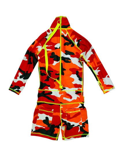 Boy's Short Body Swimsuit - UPF 50+ Sun Protective Swimwear - Red Camo