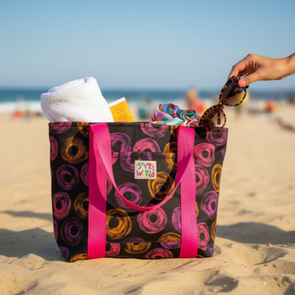 Jams World Lined Tote Bag - Neon Donuts