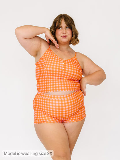 Orange Gingham Retro Boy Short