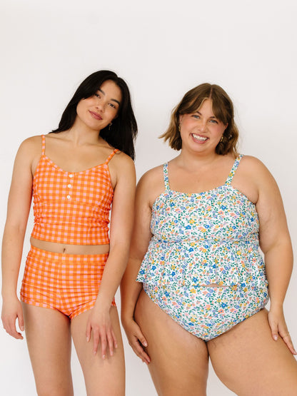 Orange Gingham Button Crop Top