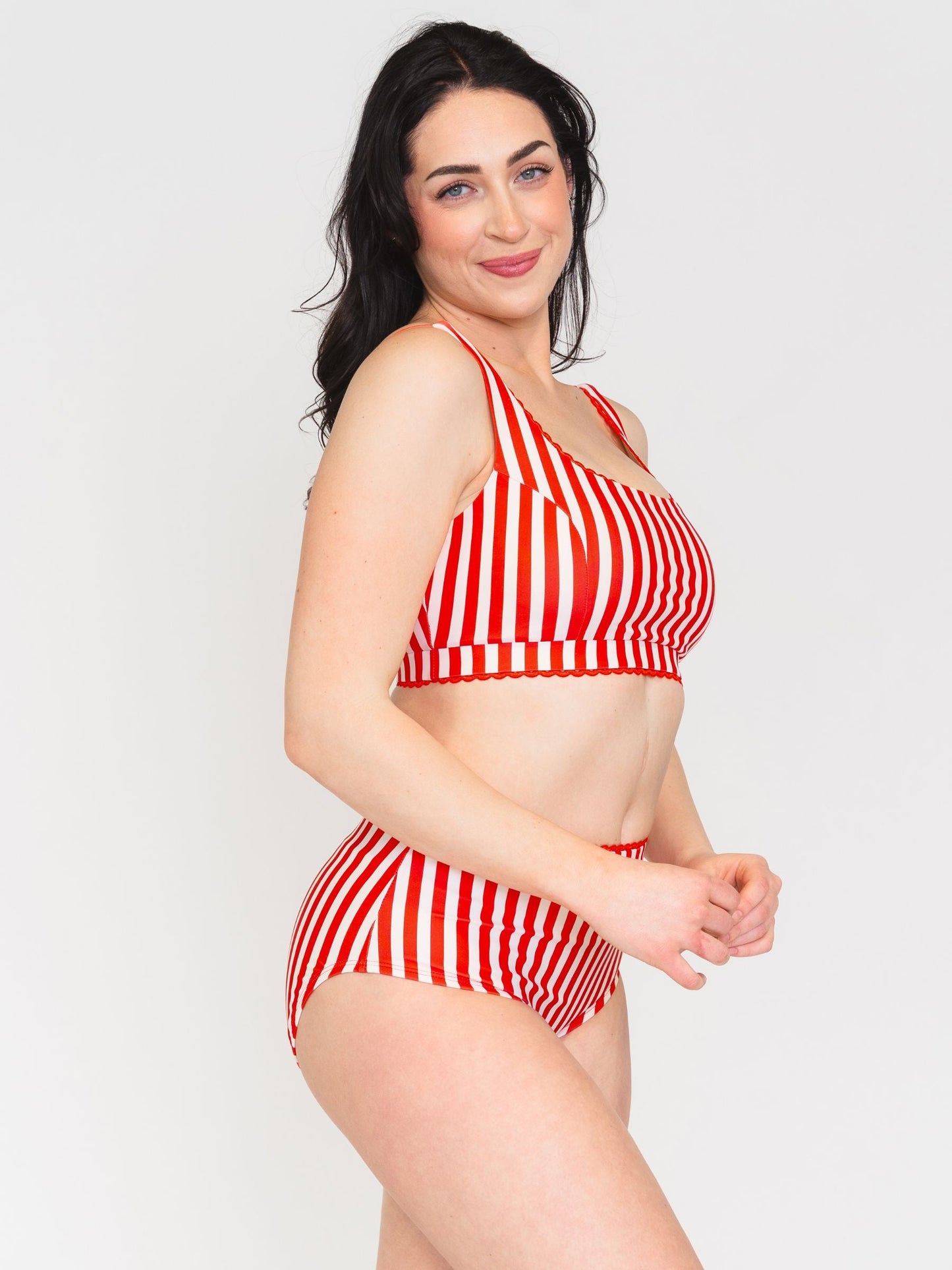 Vertical Red Stripe High-Waist Bottom
