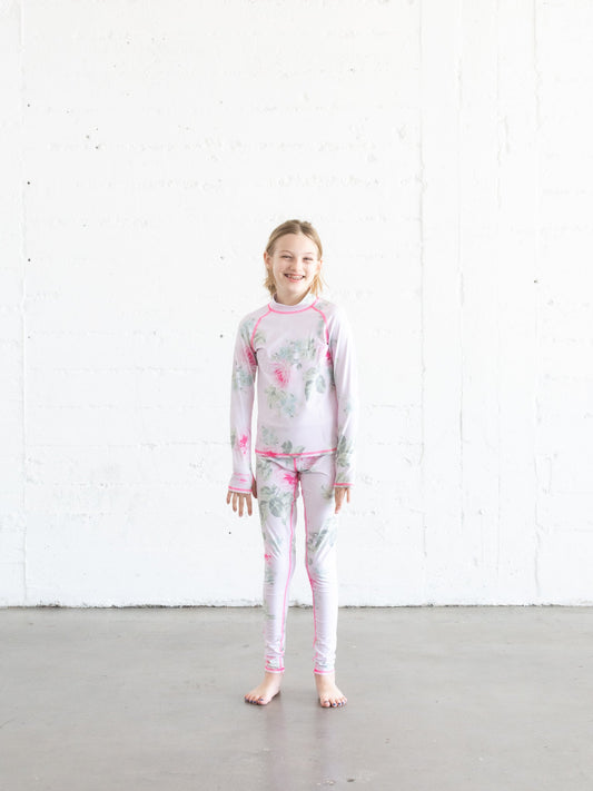 Girl's Swim Leggings - Royal Bouquet Pink Shabby Chic Collab