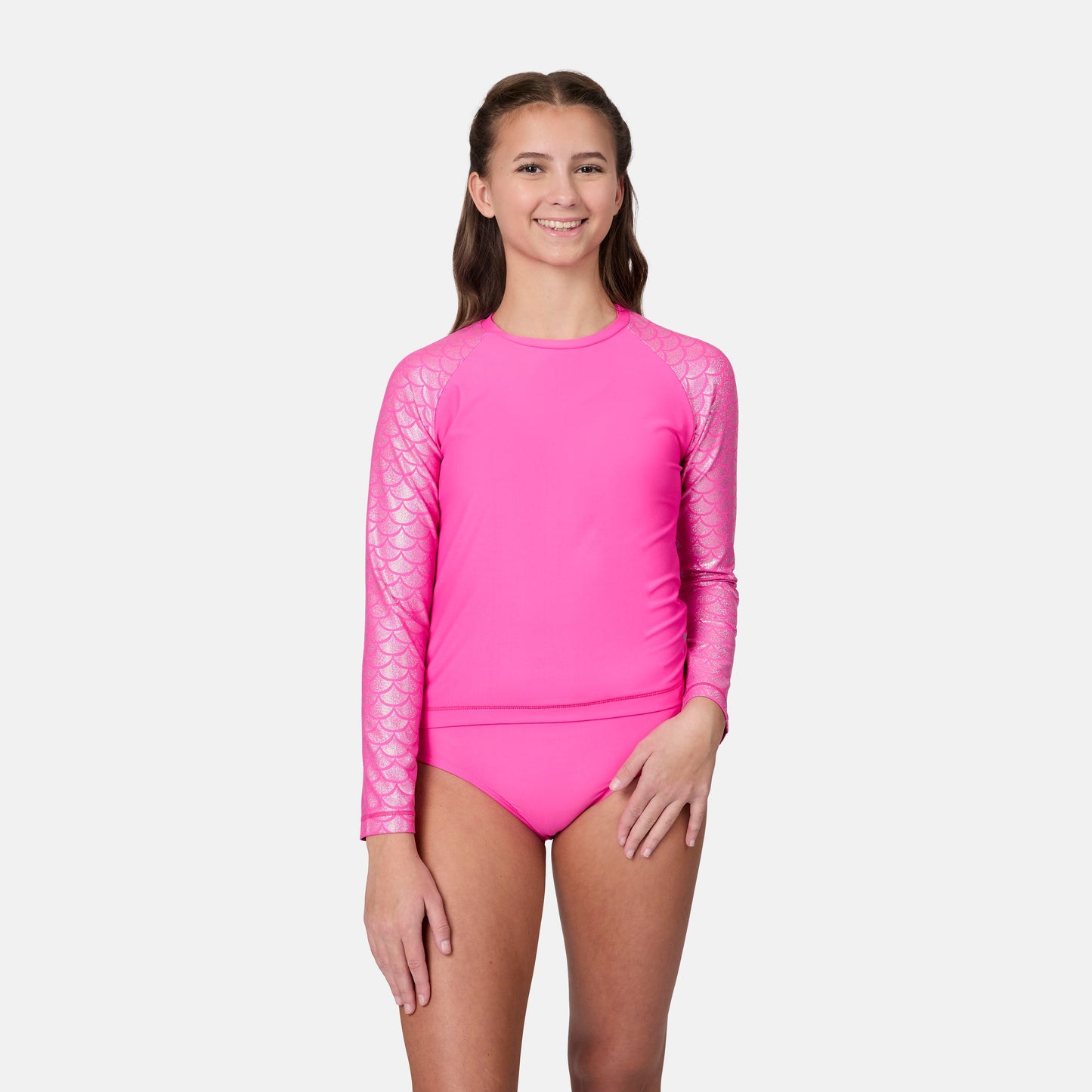 Girls' Foil Mermaid Rash Guard and Bikini Swim Set