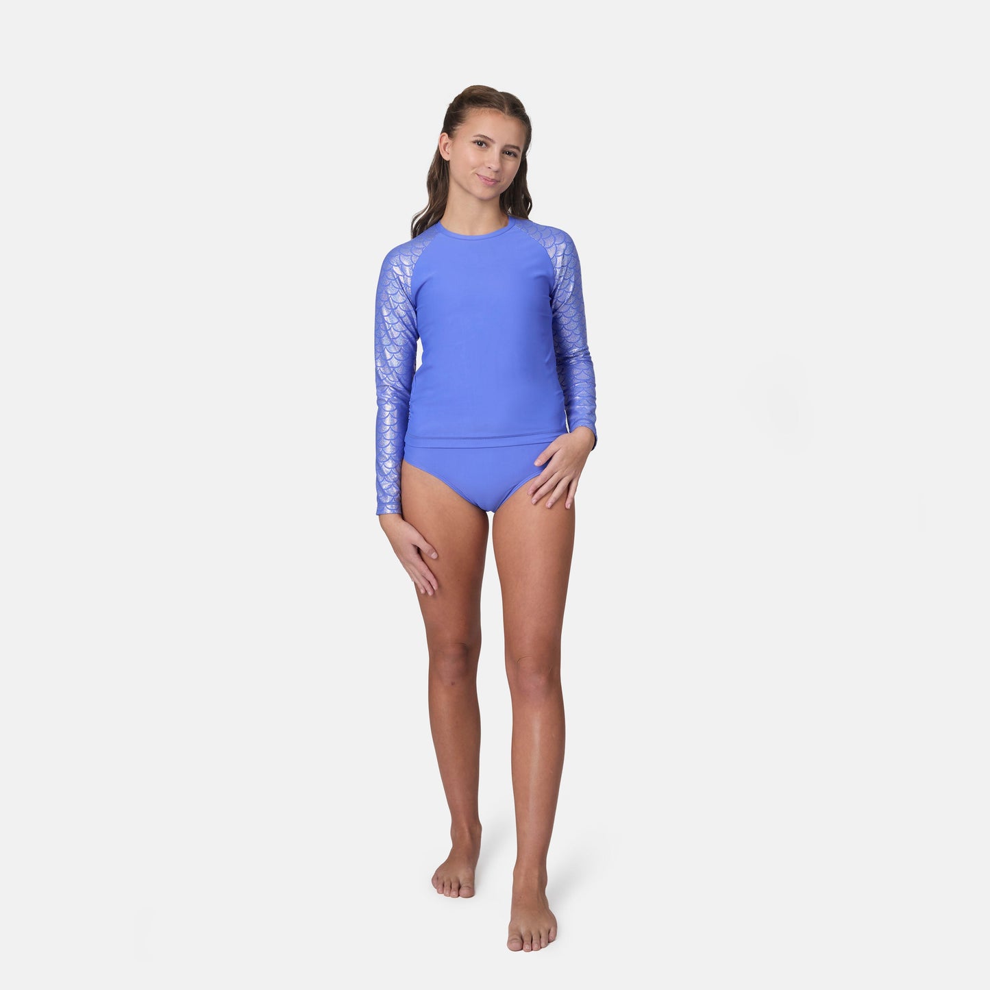 Girls' Foil Mermaid Rash Guard and Bikini Swim Set