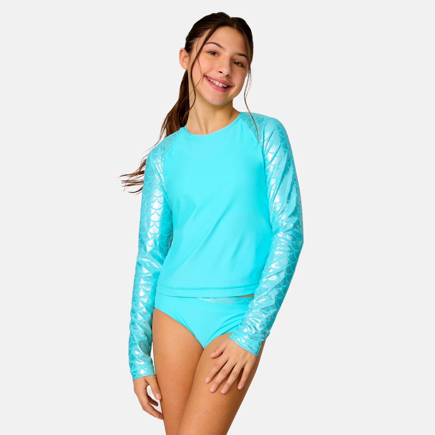 Girls' Foil Mermaid Rash Guard and Bikini Swim Set