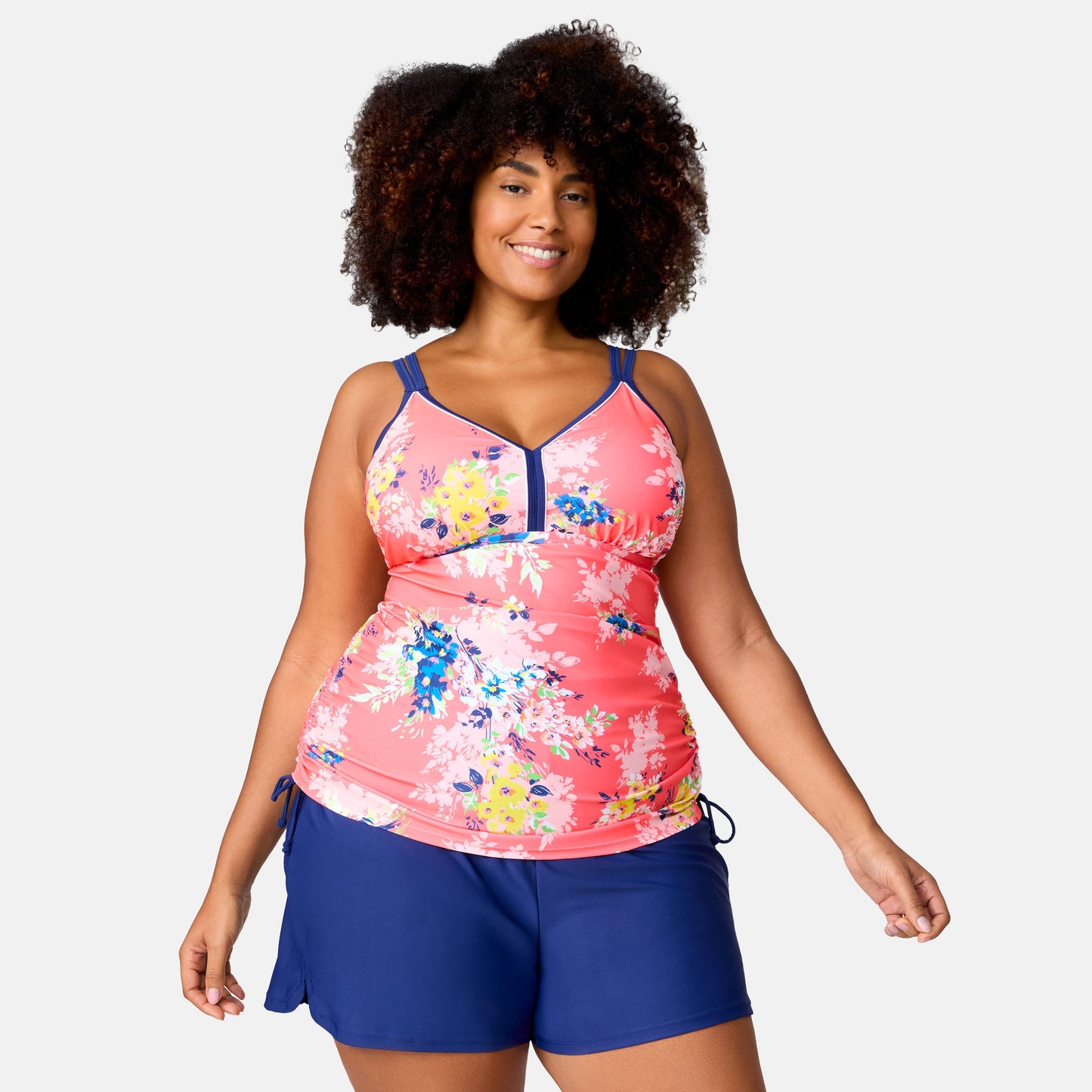 Women's Plus Size Poolside Bouquet Double Strap Tankini Top
