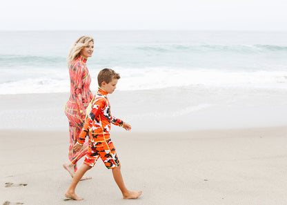 Boy's Short Body Swimsuit - UPF 50+ Sun Protective Swimwear - Red Camo