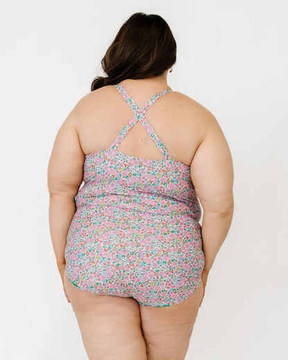 Whimsy Floral Double-Cinch Tankini Top