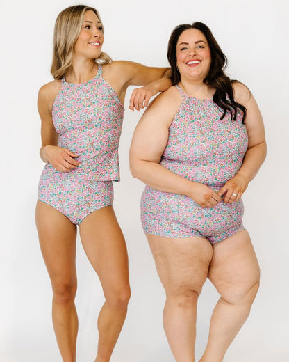 Whimsy Floral Double-Cinch Tankini Top