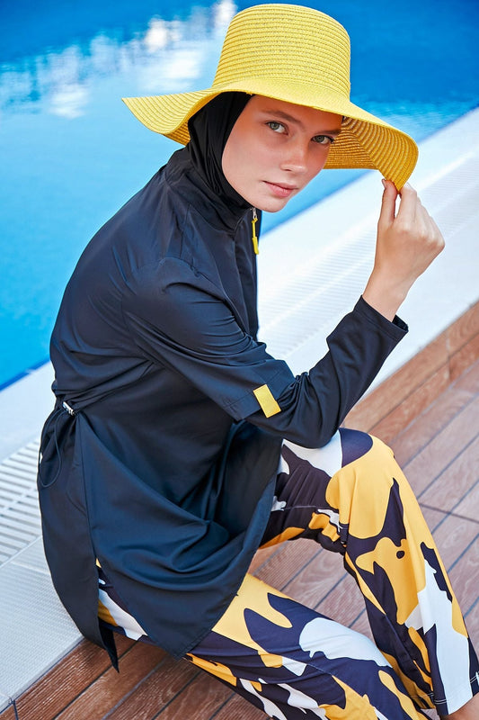 Woven Black Burkini Modest Swimwear M2110