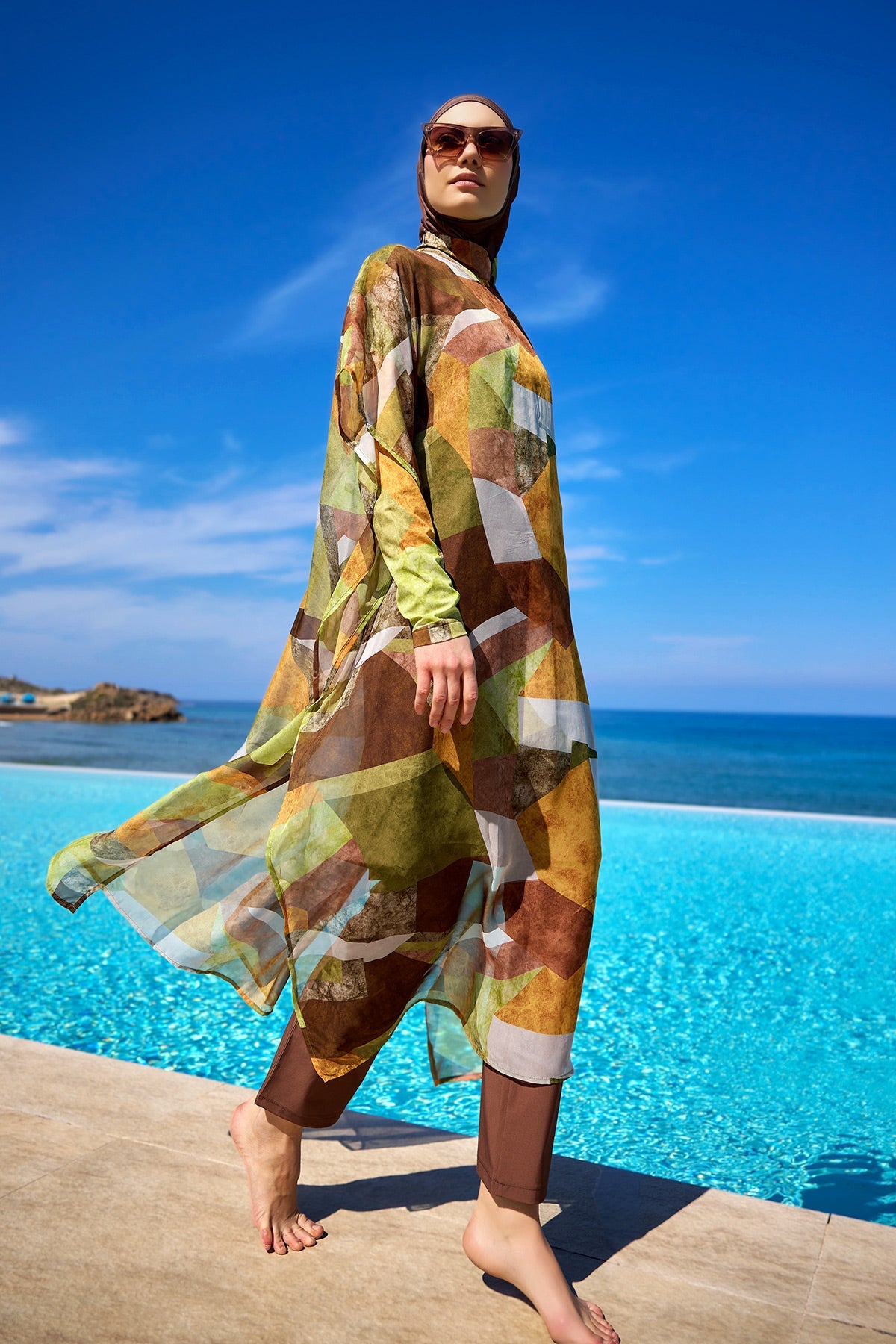 Brown Full Coverage Modest Swimwear Burkini Set M2530-1