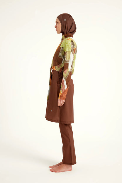 Brown Full Coverage Modest Swimwear Burkini Set M2530-1