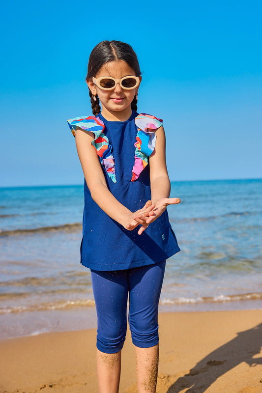 UPF50+ Protected Swimwear for Girls – Navy Ruffle