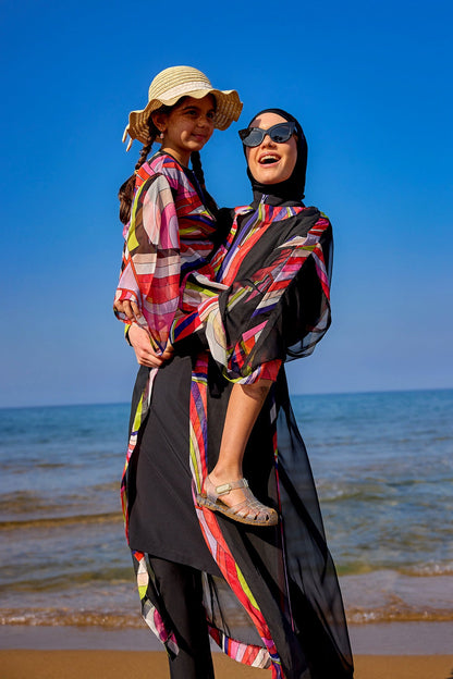 Black Full Coverage Swimwear Burkini Set