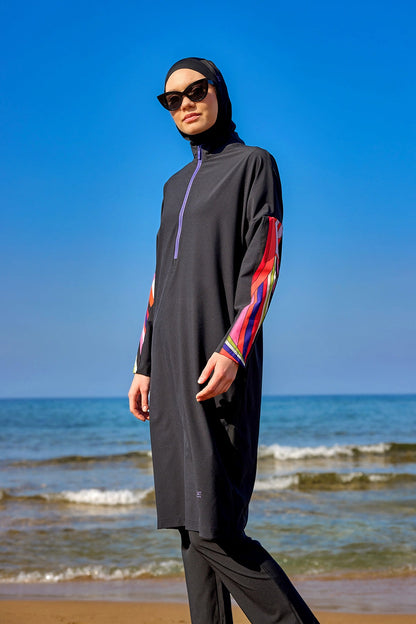 Black Full Coverage Swimwear Burkini Set