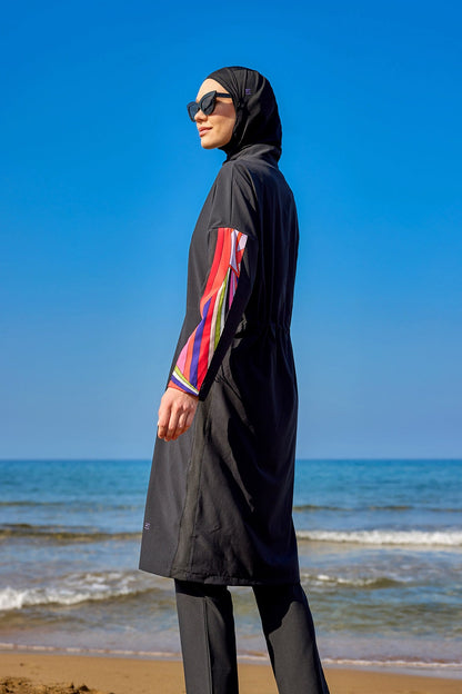 Black Full Coverage Swimwear Burkini Set