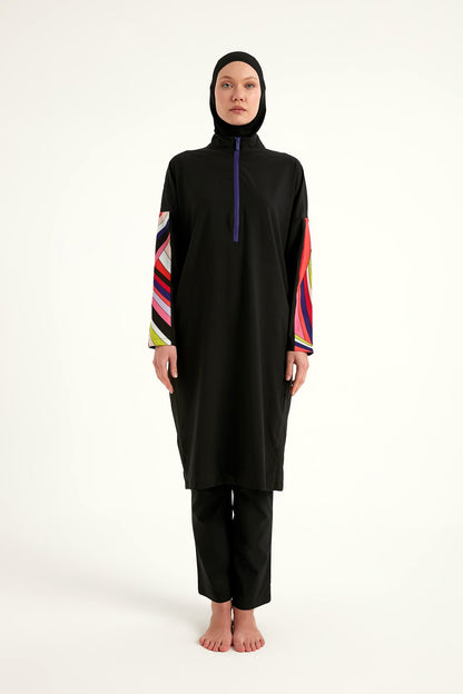 Black Full Coverage Swimwear Burkini Set