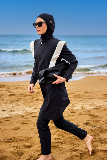 Black Adjustable Waist Modest Burkini Set M2526-1