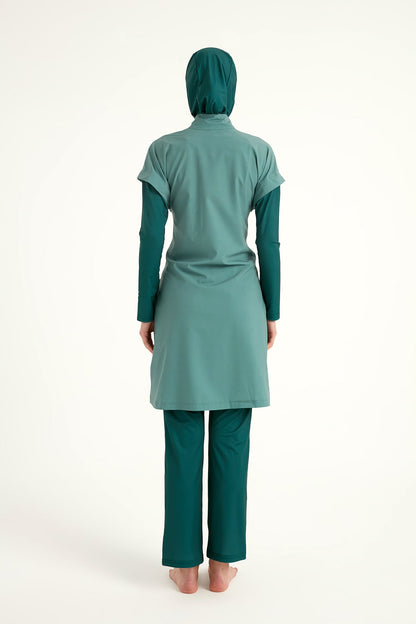 Olive Modest Burkini Set – High Collar Full Coverage Swimwear M2523-1