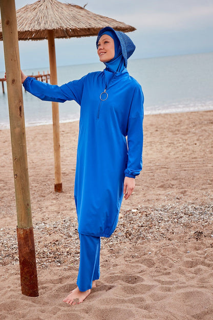 Woven Sax Burkini Modest Swimwear M2404