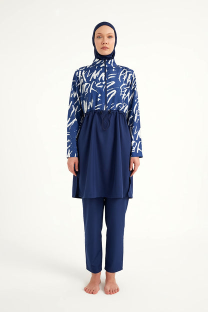 Navy Blue Full Coverage Modest Swimwear Set R2502